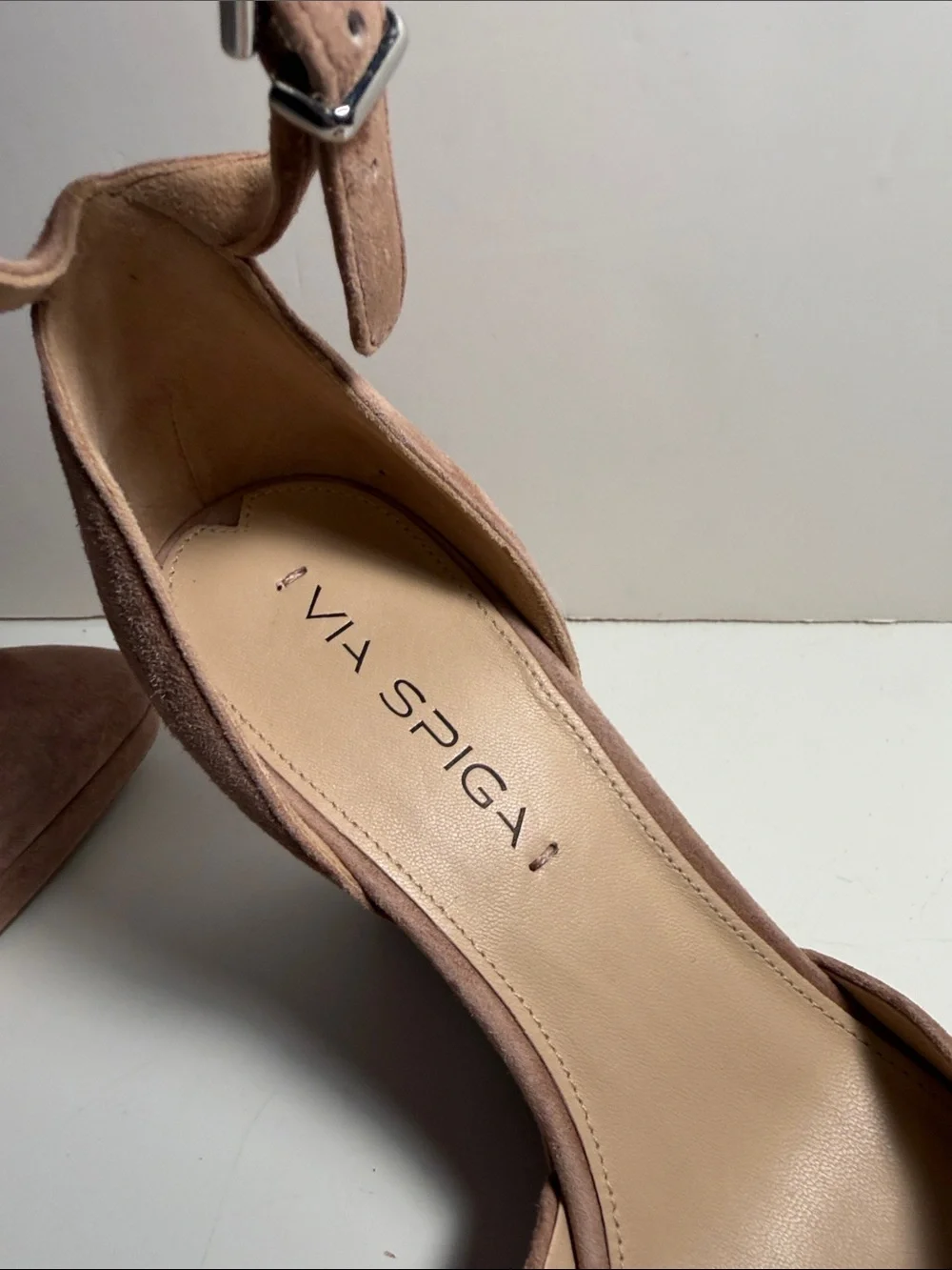 Via Spiga Dusty Rose Suede Ankle-Strap Wedges